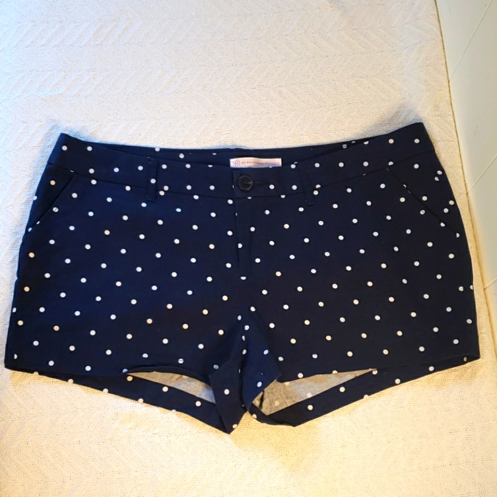 Polka Dot Navy Hipster Short Shorts Stretch Cotton -Medium/17Jr.